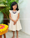 Pre-book- Florista Onam special Kids Frock In Hakoba -Off-White(3878) - Off-White / 20