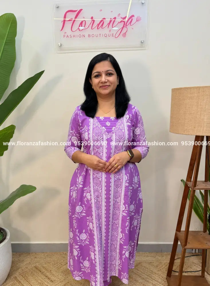 Florista Kurti in Cotton - Lavender (4059AA) - LAVENDER / M