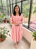 Florista Kurti In Imported Cotton - Dark Peach n White (3833) - Dark n Peach / S