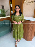 Florista Kurti in Mul Chanderi - Dark Olive Green(4143E) - OLIVE GREEN / S