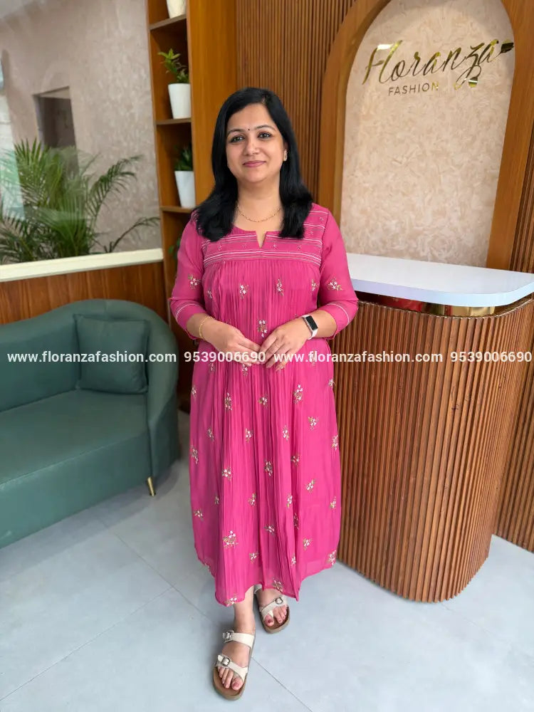 Florista Kurti in Mul Chanderi - Mauve Pink(4143B) - mauve pink / S