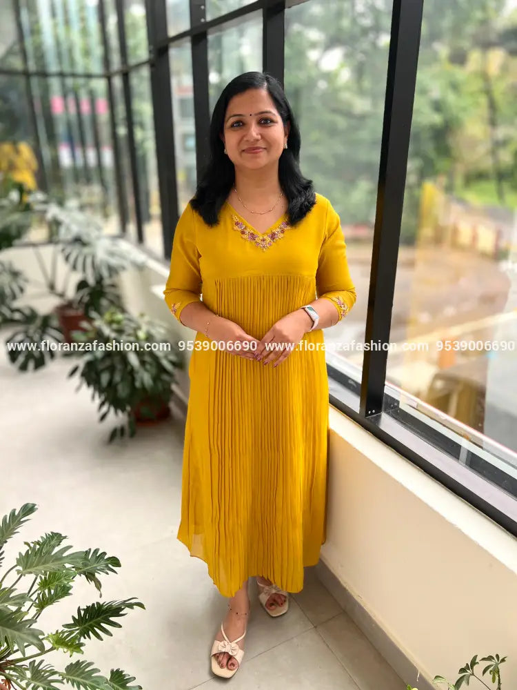 Florista Kurti In Mul-Chanderi - Mustard Yellow (3614C) - Mustard Yellow / XL