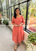Florista Kurti in Mul- Chanderi - Peach (4150B) - PEACH / XS