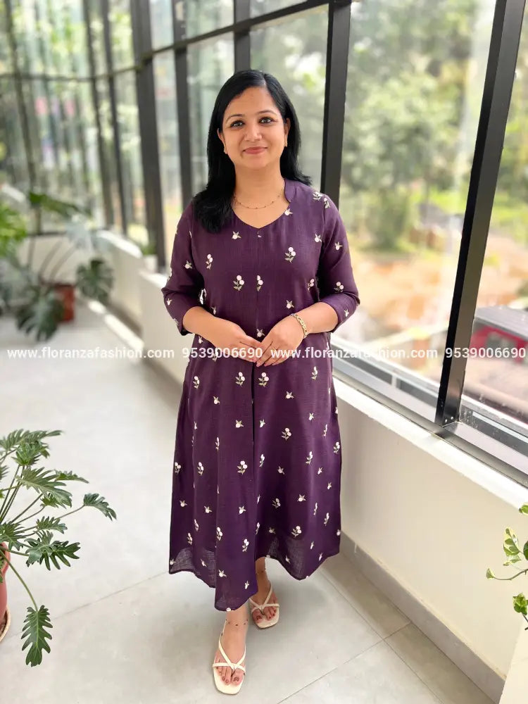 Florista Kurti In Poly Linen-Grape Purple (3859) - Grape Purple / S