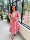 Florista Kurti in Premium Mul Chanderi - Pastel Pink (4112C) - Pastel Pink / M