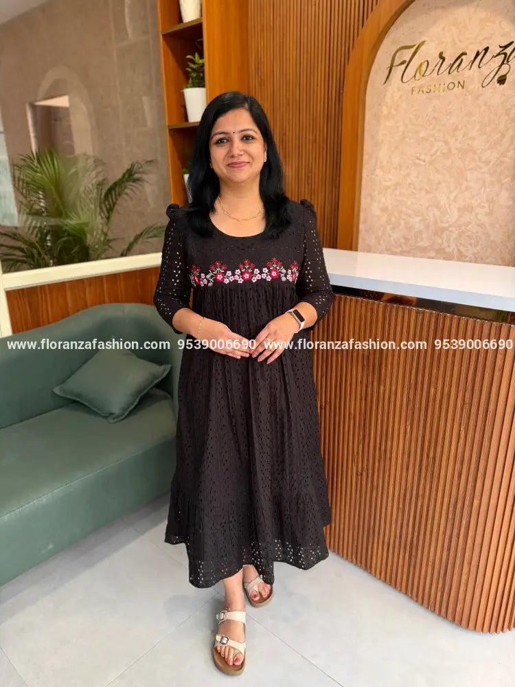 Florista Kurti in Pure cotton Hakoba - Black (4127A) - BLACK / XS