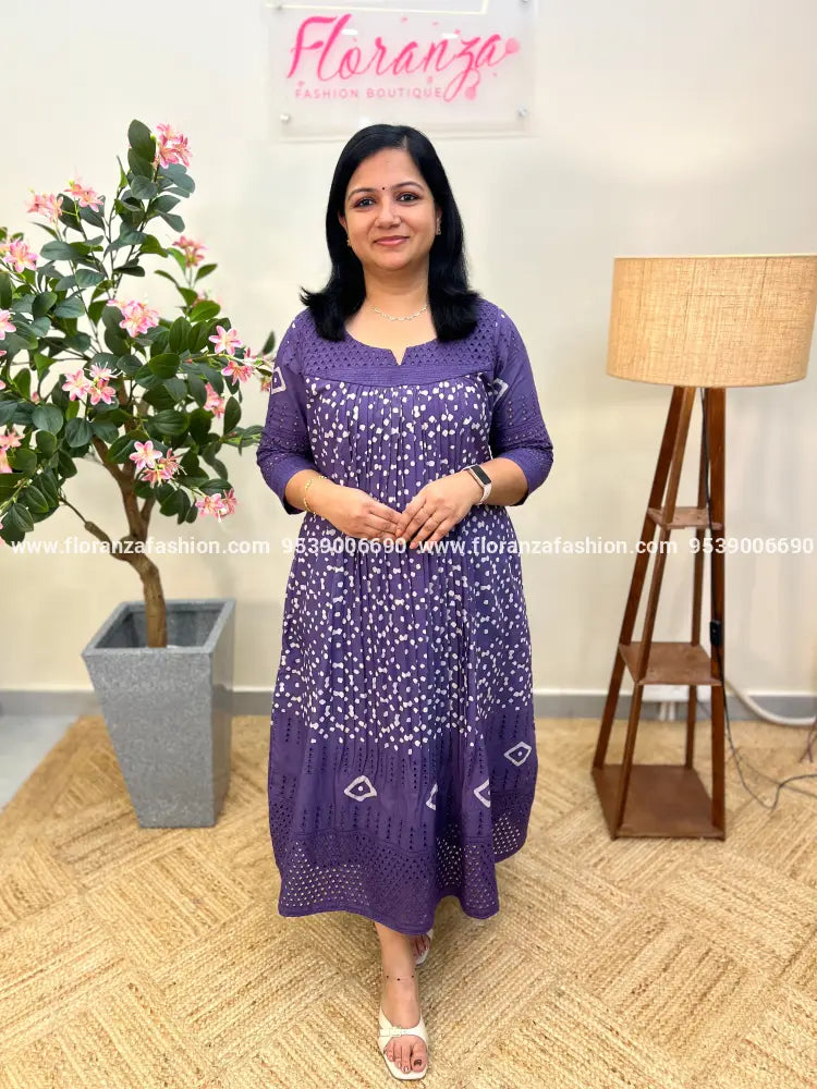 Florista Kurti in Pure Cotton Hakoba - Dark Lavender (3973A) - Dark Lavender / XS