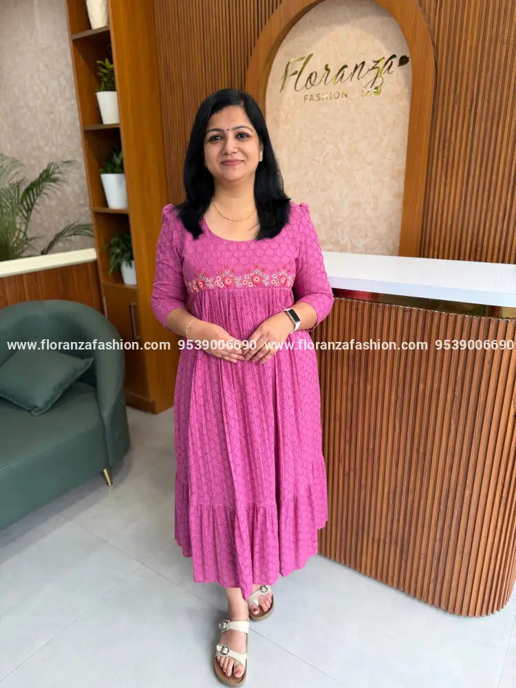 Florista Kurti in Pure cotton Hakoba - Onion pink (4127C) - Onion Pink / S