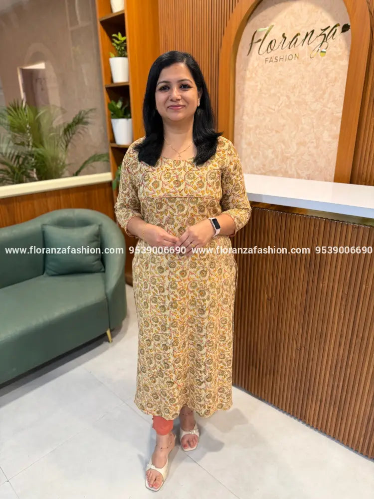 Florista Kurti in Pure Cotton Kalamkari - Chiku n Green (4105C) - Chiku n Green / S