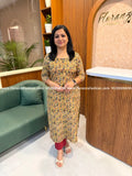 Florista Kurti in Pure Cotton Kalamkari - Yellowish Chiku (4105A) - Yellowish Chiku / S