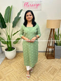 Florista Kurti In Weaved Cotton - Pastel Green (3976) - Pastel Green / S