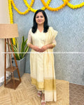 Florista Onam Special 3 Piece Set In Poly Chanderi (3856) - Kerala Cream / M