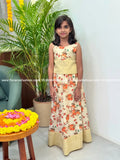 Florista Onam Special Kids Long Skirt and Blouse Print Kasavu - (3824A) - Off-White / 20