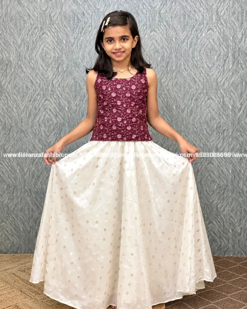 Florista Onam Special Kids Long Skirt and Top-Mauve Pink(3895) - mauve pink / 20