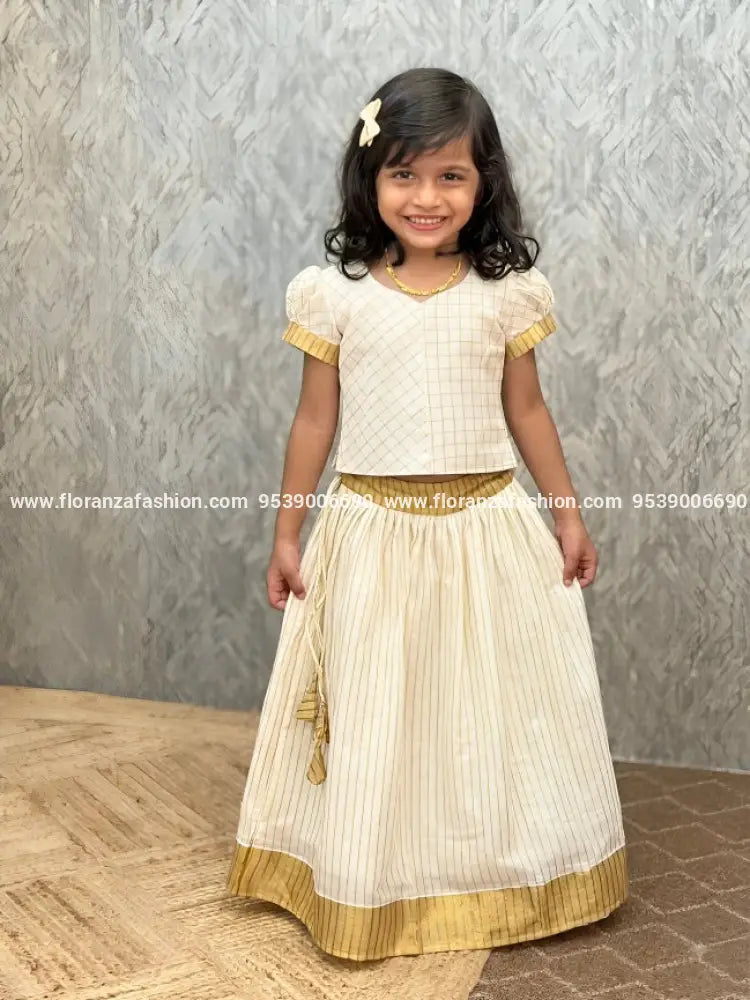 Florista Onam Special Kids Long Skirt and Top-Off-White(3926) - OFF-WHITE / 20