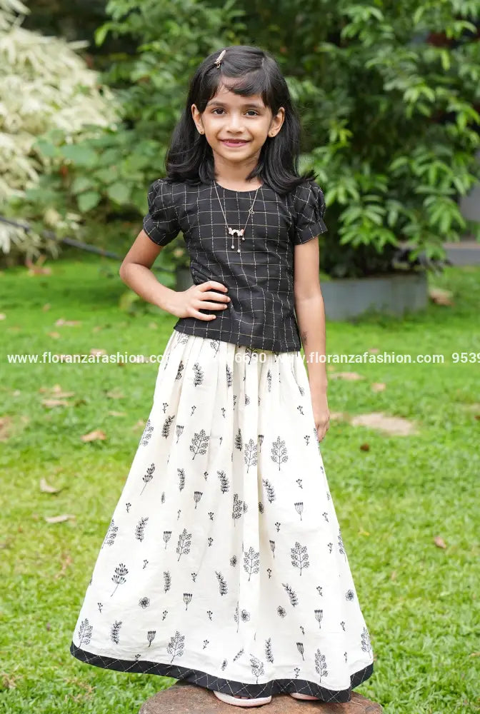 Florista Onam Special Kids Skirt and Top - 3857 - White n Black / 20