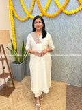 Florista Onam Special Kurti In Slub Silk With Embroidery -Off-White(3863A) - Off-White / S