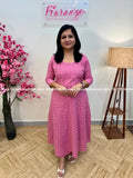 Florista Panel Cut Anarkali Co-Ord Set in Handweaved Cotton - 3758 - Pink / S