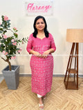 Florista Slit Kurti in Pure Cotton along with Hakoba - Dark Pink (3978A) - Dark Pink / XS