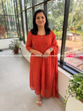 Florista Top n Dupatta Set in Mul-Chiffon - Burnt Orange (4045B) - Burnt Orange / XS