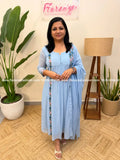 Florista Top n Dupatta Set in Mul-Chiffon - Light Blue (4047B) - Light Blue / M