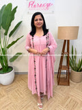 Florista Top n Dupatta Set in Mul-Chiffon - Light Pink (4047C) - LIGHT PINK / M