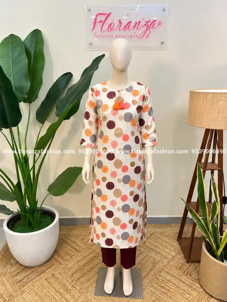 Kurti in Muslin Silk - Beige (1002A) - Beige / M