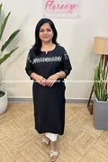Kurti in Slub Silk - Black (3621) - Black / XL
