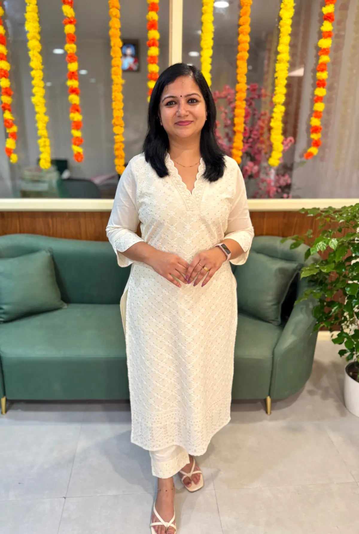 Onam special Florista  Kurti  in Hakoba - Off-white (2756)