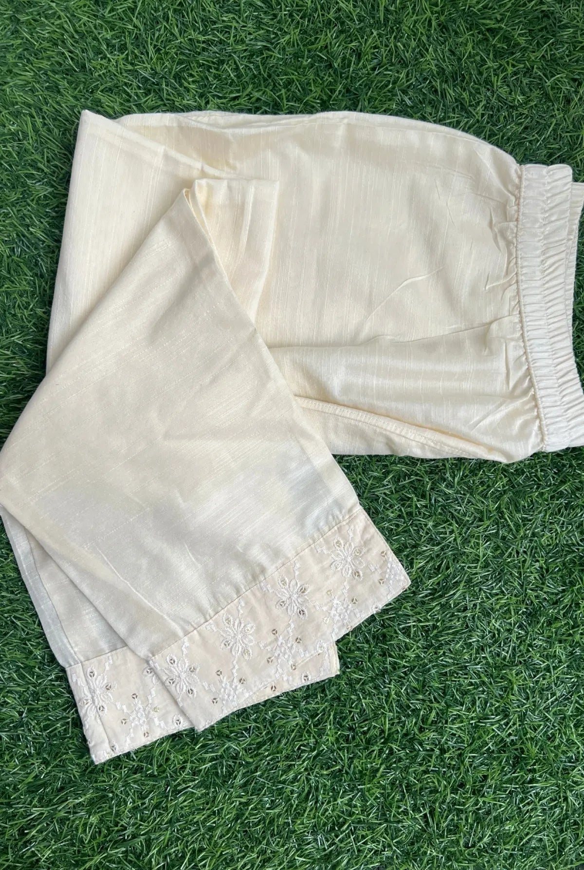 Florista Bottom in Slub Silk with Designer Patch - Off-White