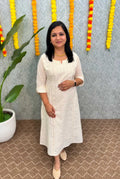 Onam Special Florista Premium Dyeable Hakoba A line Kurti - Off-white(2765)