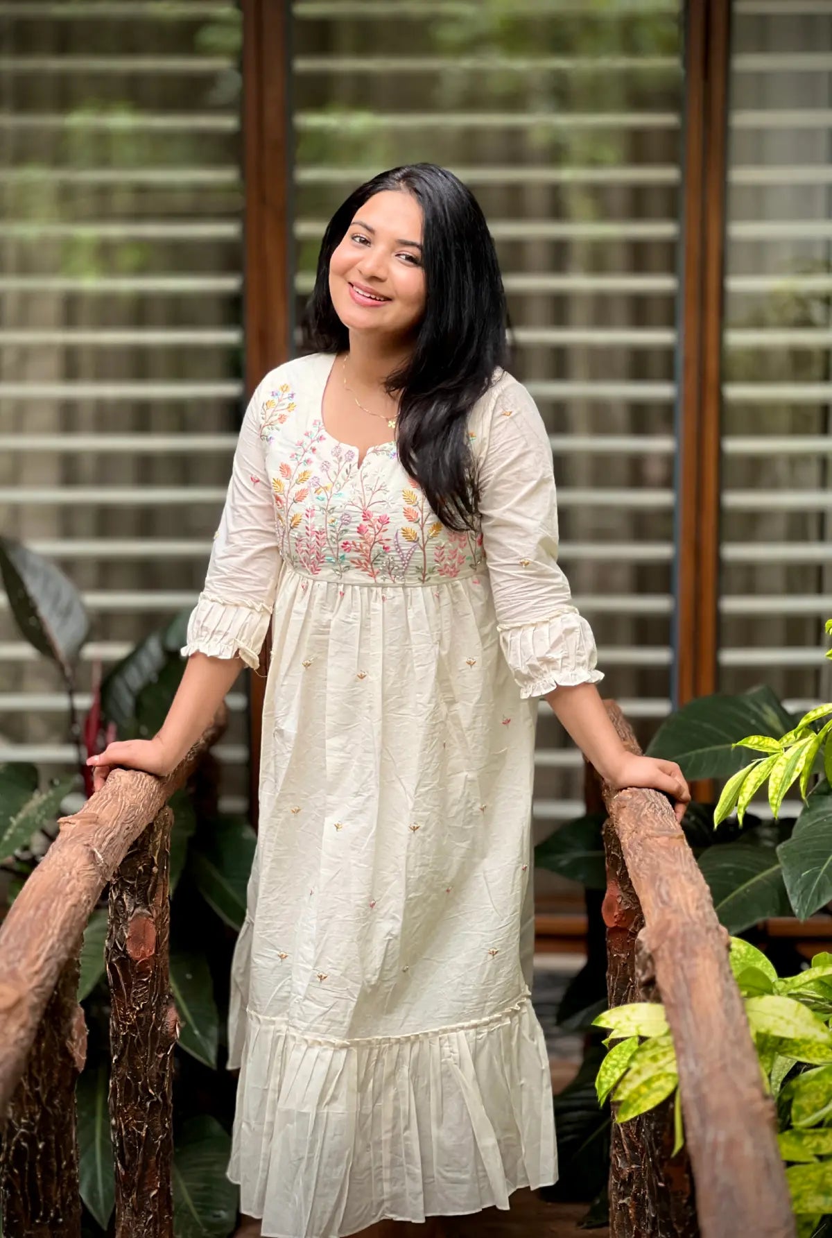 Designer Frock in Kora Cotton -  Off-white (3245)