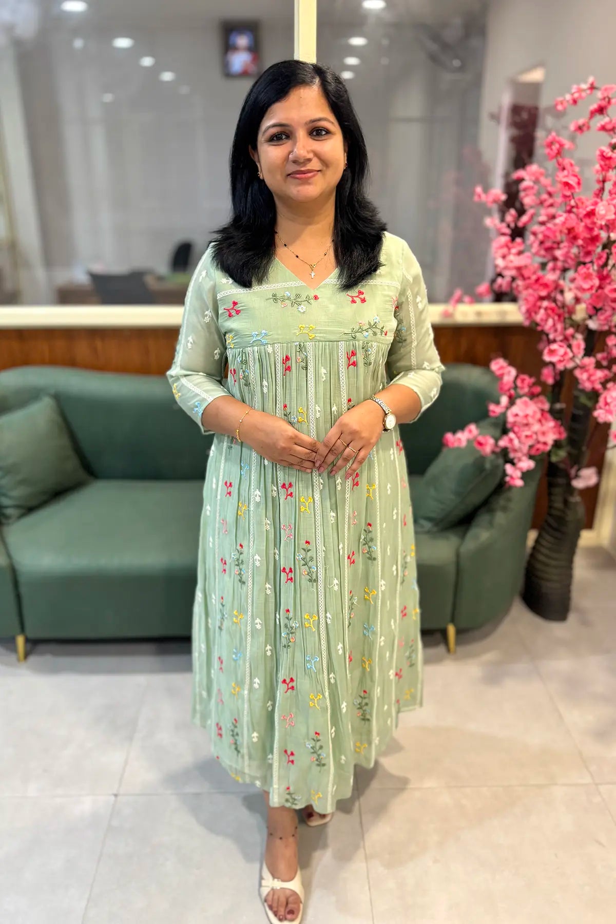 Florista Kurti In Mul-Chanderi - 3604