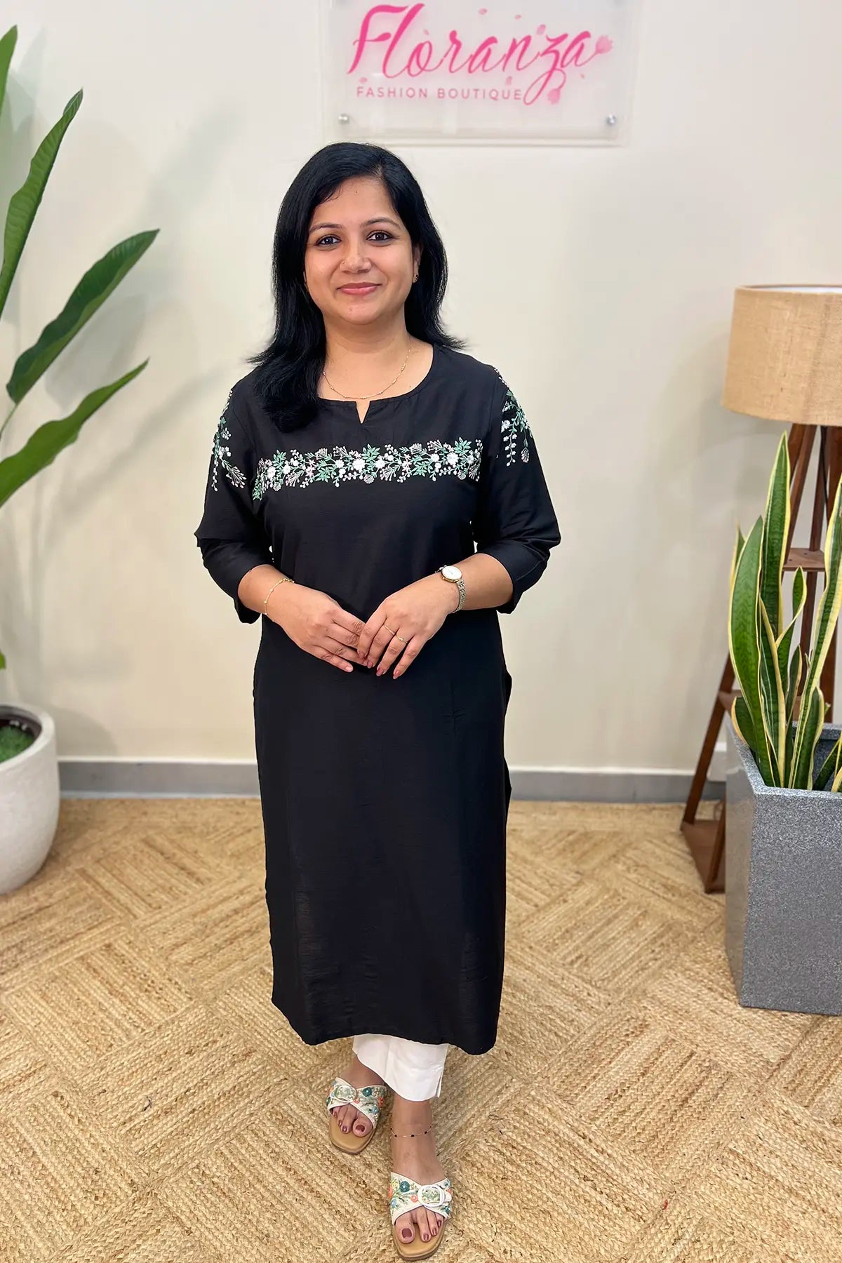 Kurti in Slub Silk - Black (3621)