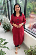 Anvita Brand Kurti in Cotton with Thread Weaving - Reddish Maroon (3149)