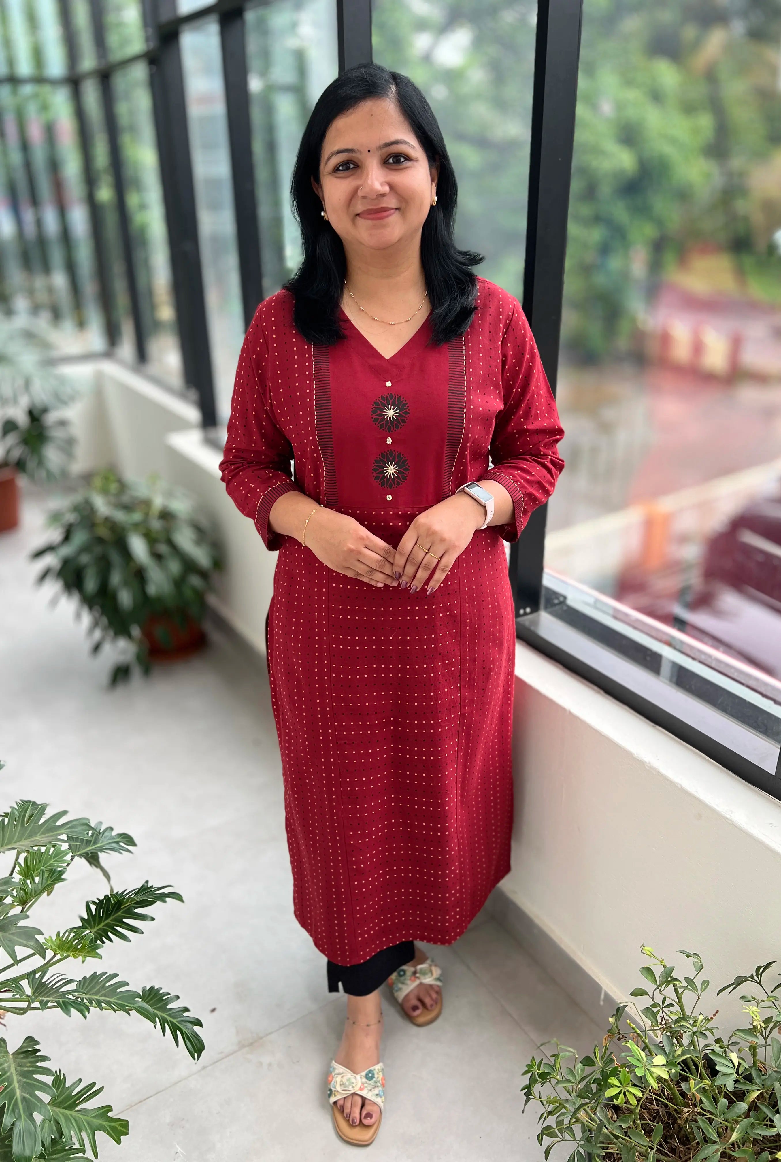 Anvita Brand Kurti in Cotton with Thread Weaving - Reddish Maroon (3149)