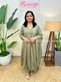 Onam Special 3 Piece Set in Premium Kora Cotton - Dusty Green (3944E) - Dusty Green / M