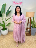 Onam Special 3 Piece Set in Premium Kora Cotton - Lilac mix Baby Pink (3944A) - LILAC / M