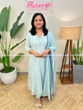 Onam Special 3 Piece Set in Premium Kora Cotton - Pastel Blue (3944C) - Pastel Blue / M