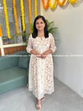 Onam Special Florista Kurti In Mul-Chanderi with embroidery - (3835A) - Off-White / XS