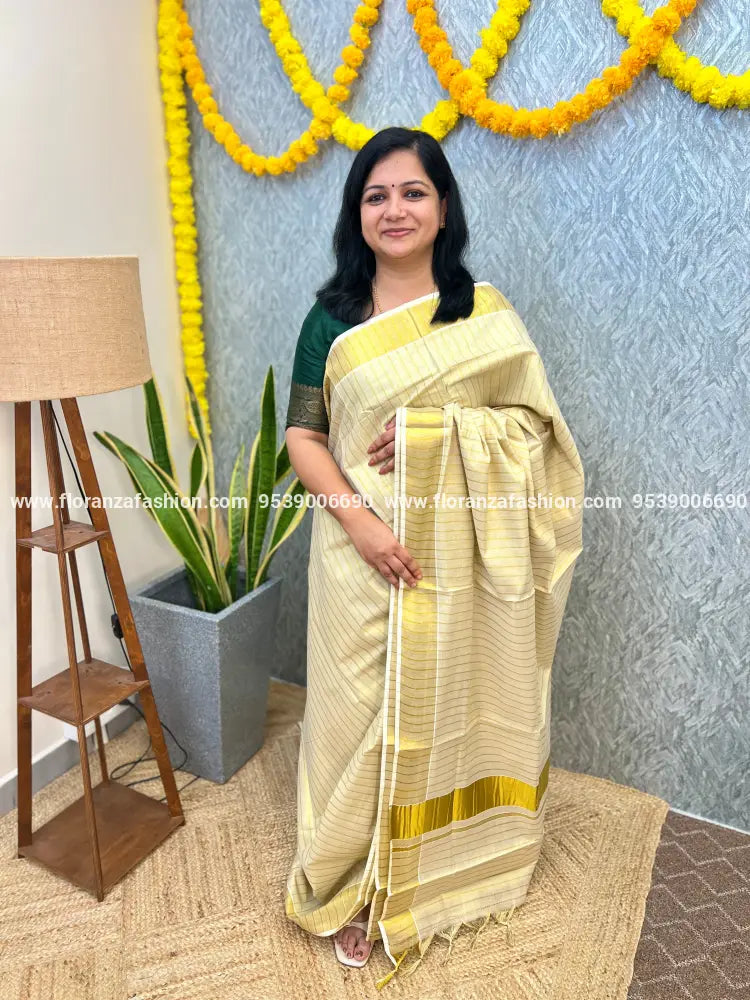 Onam Special Saree in Tissue - Off White (3936) - OFF-WHITE