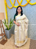 Onam Special Saree in Tissue - Silver n Green (3936) - Silver