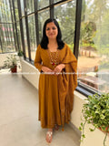 Panel Cut Anarkali 3 Piece Set In Cotton - Mustard Brown (4065B) - Mustard Brown / M