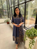 Panel Cut Anarkali 3 Piece Set In Cotton - Navy Blue (4033) - navy blue / M