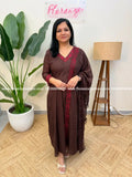 Panel Cut Anarkali 3 Piece Set in Mul Cotton - Dark Brown (4172D) - Dark Brown / M