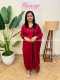 Panel Cut Anarkali 3 Piece Set in Mul Cotton - Reddish Maroon (4172A) - Reddish Maroon / M