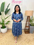 Panel Cut Anarkali in Cotton - Indigo - Indigo blue / M