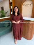 Party wear 3 Piece Set in Mul Chanderi - Dark Brown (4128A) - Dark Brown / M