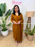 Party wear 3 Piece Set in Mul Chanderi - Dark Mustard Yellow (4128F) - Dark Mustard Yellow / M
