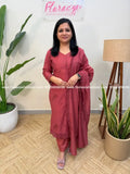 Party wear 3 Piece Set In Mul-Chanderi - Mauve Pink(4104A) - mauve pink / M